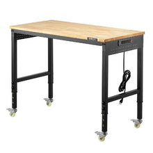 48-Inch Adjustable Workbench 2000 LBS Capacity Oak Wood Top Power Outlet Wheels & Pegboard