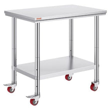 36 X 24 In Stainless Steel Work Table with 4 Wheels  for Commercial Kitchen Restaurant GZT90X60L
