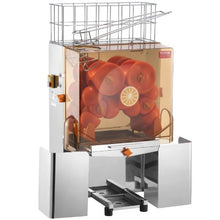 120W Commercial Orange Juicer Machine Automatic Citrus Juicer 20 Oranges/Min Stainless Steel with Filter Box & Peel Buckets