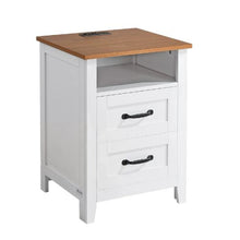 White Farmhouse Nightstands Set of 2 End Tables with Charging Station USB Ports 2 Drawers & Open Shelf