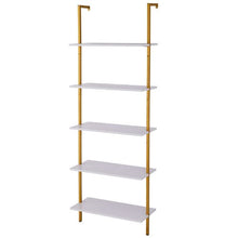 5-Tier Ladder Shelf 24 x 11.8 in Bookshelf Metal Frame Open Storage Rack for Kitchen Bedroom Bathroom & Living Room Gold (White)