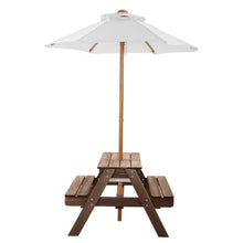 Kids 3-in-1 Picnic Table with Umbrella Sand & Water Play Table Wooden Bench Set with 2 Trays Seats 4 (Walnut)