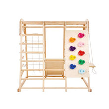 7-in-1 Toddler Indoor Jungle Gym, Wooden Climbing Playset with Swing, Slide & More