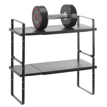 "Adjustable 2-Tier Kitchen Cabinet Shelf Organizer - Expandable Stackable Storage Riser for Pantry Bathroom & Office (Black)"