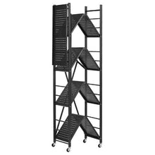 5-Tier Foldable Metal Storage Shelf with Wheels & Hooks No Assembly Shelving Unit for Pantry Kitchen Garage (Black)