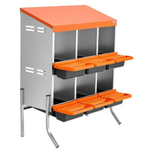 6-Compartment Chicken Nesting Box Roll-Away Egg Box with Legs Steel & Plastic for Hens(Orange)
