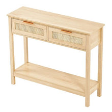 Rattan Console Table with 2 Drawers & Sliding Door
