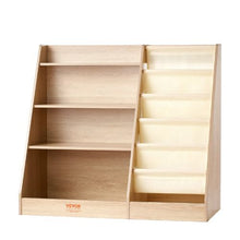 4-Tier Kids Wooden Bookshelf with Sling Design and Storage for Kids Room Playroom Nursery Kindergarten