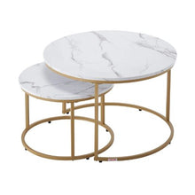 Round Nesting Coffee Tables Set of 2 – White & Gold