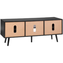 55 Inch Mid Century Modern Rattan TV Stand with Adjustable Shelves for Living Room Media Room (Black)