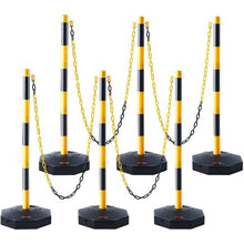 Adjustable Traffic Delineator Posts, 6 Pack with Fillable Base & 8FT Chain Yellow/Black for Traffic Control