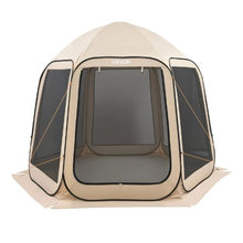 10 x 9.2 ft Pop-Up Screen Tent 4–8 Person Screened Canopy Shelter with Netting Sides Stakes & Carry Bag – (Beige)
