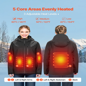 7.4V Battery Men’s Heated Jacket with Soft Shell Electric Heating Coat, 5 Heating Zones, 3 Heat Settings, Machine Washable, Size L, Black