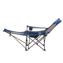 Reclining Camping Chair – 4 Position Folding Lounger with Footrest & Cushion (Blue)