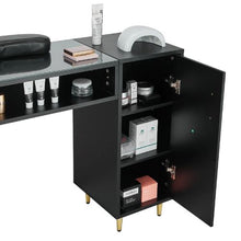 Black Glass Top Nail Tech Manicure Table with Storage