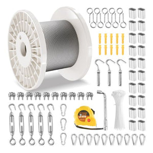 1/8 Inch 7x7 Strand T304 Stainless Steel Braided Aircraft Cable 100FT With 124 Accessories