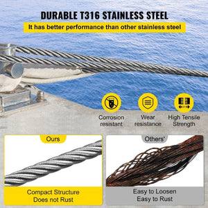 5/32 Inch 1x19 Strand T316 Stainless Steel Braided Aircraft Cable 500FT