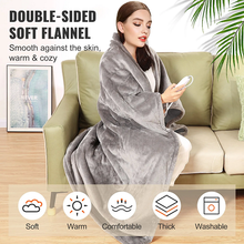72" x 84" Electric Heated Blanket Double Sided Flannel Throw with 5 Heating Levels, 10-Hour Auto-Off Timer, Machine Washable, ETL/FCC Certified, Grey