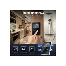 Calentador de ducha sin tanque para RV de 55 000 BTU, ahorrador de espacio, con puerta negra y control remoto, color negro, TM-RV03-2B