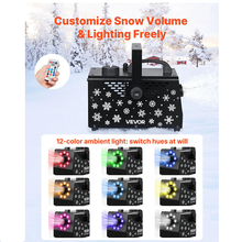 900W LED Snow Making Machine with 12-Color Lighting, Wireless Remote, Handheld/Hanging Design & 1L Tank