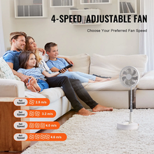 8 Inch Foldable Oscillating Standing Fan with Remote Control, 4-Speed Adjustable, Portable Desk Fan, 7200mAh Rechargeable USB