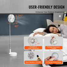 8 Inch Foldable Oscillating Standing Fan with Remote Control, 4-Speed Adjustable, Portable Desk Fan, 7200mAh Rechargeable USB