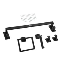 Matte Black 5-Piece Stainless Steel Bathroom Hardware Set 24-inch Towel Bar Towel Rack 2 Robe Hooks Toilet Paper Holder Wall Mounted