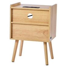 Rattan Nightstand with Drawer, Open Shelf & Charging Station