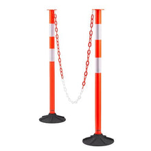 34" Traffic Delineator Posts with Weighted Base Reflective Strips & Chain Red for Construction Site & Parking Lot Safety
