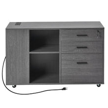 3-Drawer Wooden File Cabinet Rolling Storage with Power Strip Lock & Adjustable Shelves 5 Wheels