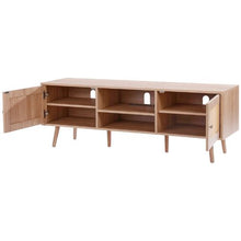 65 Inch Rattan TV Console with USB Ports Power Outlet & Adjustable Shelves (Oak)