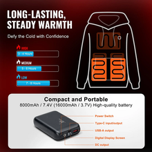 7.4V Battery-Powered Electric Heated Pullover Sweatshirt for Men & Women, 5 Heating Zones, Lightweight Warm Outdoor Hoodie, Size XXXL, Black