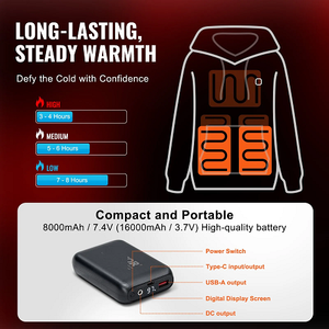 7.4V Battery-Powered Electric Heated Pullover Sweatshirt for Men & Women, 5 Heating Zones, Lightweight Warm Outdoor Hoodie, Size XXXL, Black