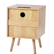 Rattan Nightstand with 2 Drawers & Charging Station