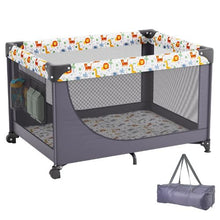 Baby Playpen Travel Crib Quick-Folding with Wheels Breathable Mesh & Travel Bag Portable Kids Activity Center for 0-36 Months