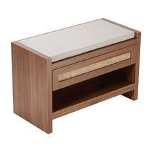 30.9 In Rattan Shoe Bench with Storage Drawer & Linen Seat Cushion Handwoven Rattan for Entryway Bedroom Living Room