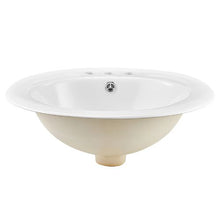 19.09" x 16.73" Oval Semi-Recessed Bathroom Sink, White Ceramic Basin with Overflow 3-Hole Faucet