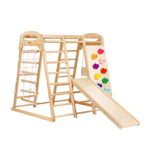 7-in-1 Toddler Indoor Jungle Gym, Wooden Climbing Playset with Swing, Slide & More