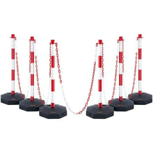 Adjustable Traffic Delineator Post Cones with Fillable Base & 6.6FT Chain Red & White for Parking Lot & Road Safety (6 Pack)