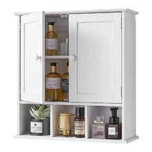 Bathroom Wall Cabinet 2 Doors Adjustable Shelf Over-the-Toilet White with Shelves & Open Partition