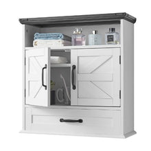 Bathroom Wall Cabinet 2 Doors Adjustable Shelf Over-the-Toilet White with Drawer & Open Partition