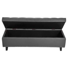Gray Button-Tufted Storage Ottoman Bench PU Leather Solid Wood Legs