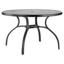 47-Inch Round Metal Bistro Table with Umbrella Hole – All-Weather Steel Slat Patio Furniture for Lawn Garden and Porch (Black)