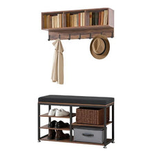 3-in-1 Coat Rack Shoe Bench with Hooks & Shelf – Rustic Brown Steel Hall Tree for Entry Bedroom Closet Office