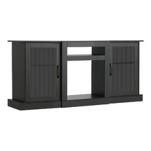 65In TV Stand with Light Strip Wooden Cabinet with Glass Doors and Adjustable Shelves for Living Room & Bedroom (Black)
