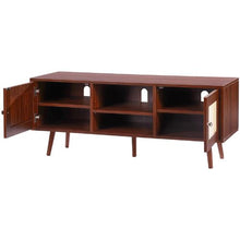 55 Inch Rattan TV Stand Cabinet with Adjustable Shelves for Living Room Console (Walnut)