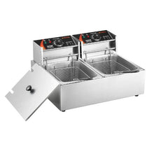 Commercial Deep Fryer 3000W Dual Tank Electric Fryer 2 x 9.1Qt/8.6L Stainless Steel with Temp Control