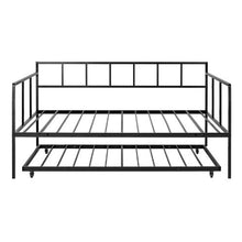 Twin Metal Daybed with Pop-Up Trundle LED Lights Charging Station Storage Headboard 4 Casters (Black)