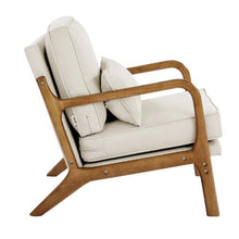 Mid Century Modern Linen Accent Chair with Solid Wood Frame for Living Room & Bedroom
