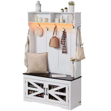 42" Hall Tree Entryway Bench with LED Coat Rack Shoe Storage Adjustable Shelves & 7 Hooks for Mudroom Entryway & Hallway